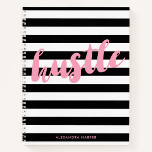 Carnet Bandes noires chic - Hustle rose - Nom