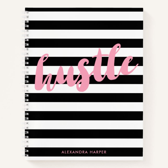 Carnet Bandes noires chic - Hustle rose - Nom (Devant)