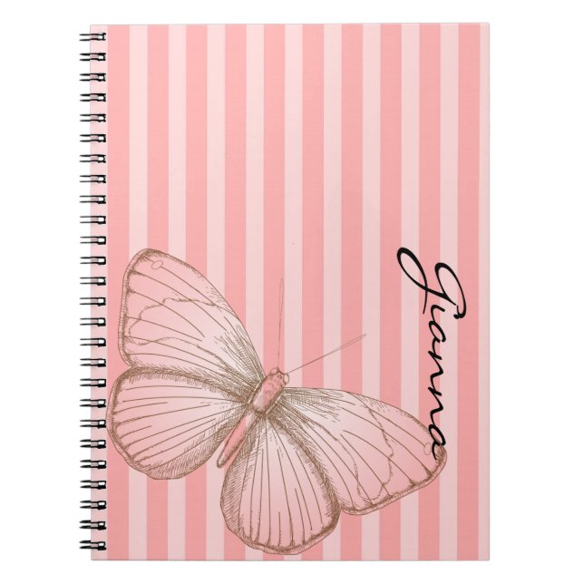Carnet Bandes roses avec papillon (Devant)