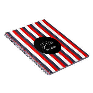 Carnet Bandes rouges, blanches et bleues nom personnalisé