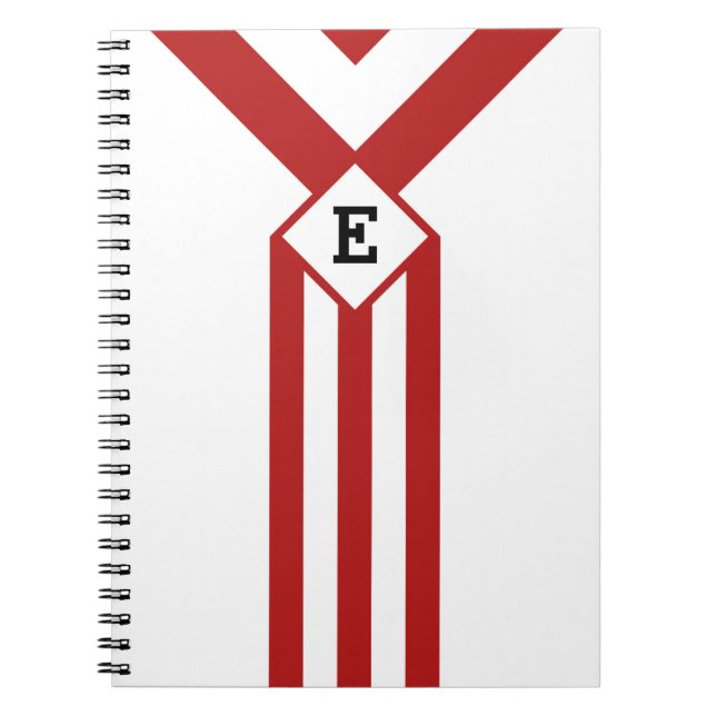 Carnet Bandes rouges et Chevrons avec Monogramme sur blan (Devant)