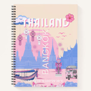 Carnet Bangkok Thaïlande Pastel Voyage Bleu Rose Art