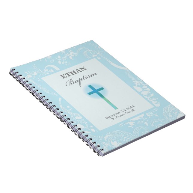 Carnet Baptême de garçon en dentelle bleue (Côté Droit)