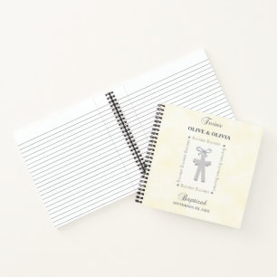 Carnet Baptême de jumeaux sur croix jaunes personnalisées