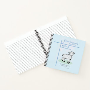 Carnet Baptême de l'arrière-petit-fils Cadeau Agneau Bleu