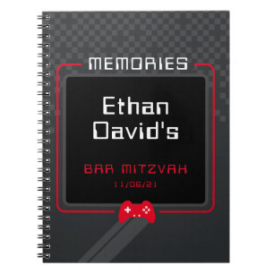 Carnet BAR MITZVAH MEMORIES gamer cool tendance rouge noi