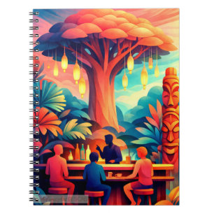 Carnet Bar Tiki Tropical sous l'arbre aux lanternes lumin