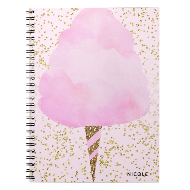 Carnet Barbe à papa rose et confettis dorés Paillettes Fé (Devant)
