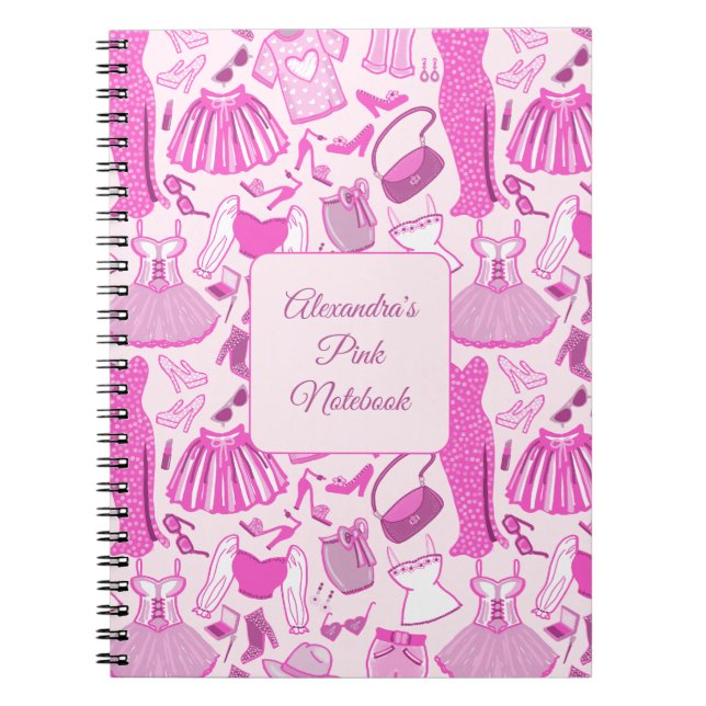 Carnet Barbiecore Motif de mode rose et rose chaud (Devant)