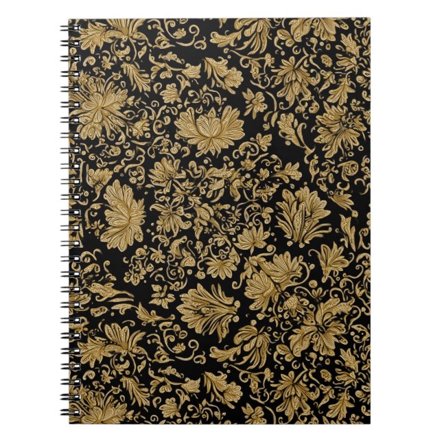 Carnet Baroque Floral Doré Tout en Noir (Devant)