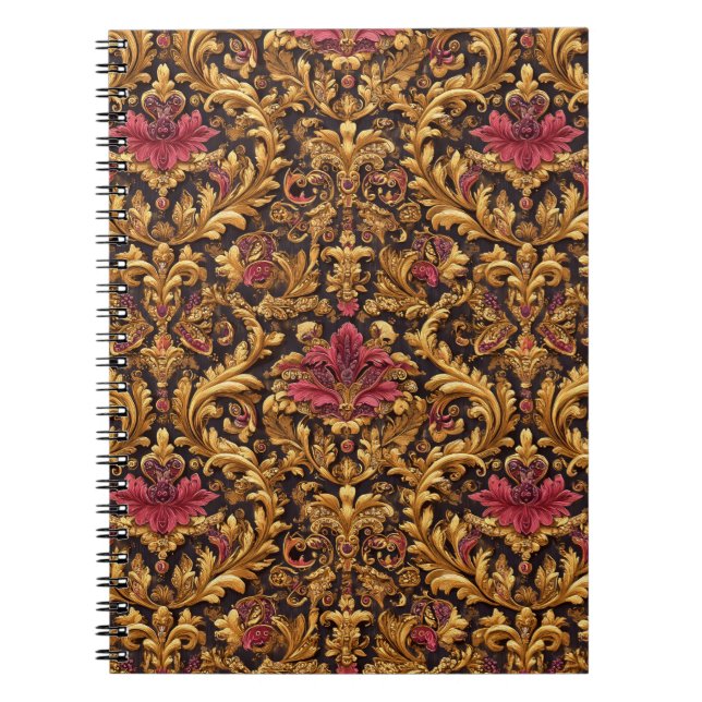 Carnet Baroque Floral Royal avec Ornement Doré (Devant)