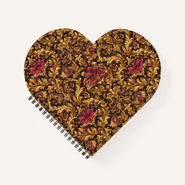 Carnet Baroque Floral Royal avec Ornement Doré (Devant)
