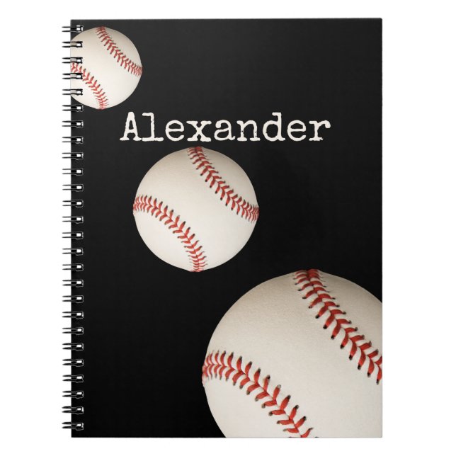 Carnet Baseball noir sport nom monogrammé  (Devant)