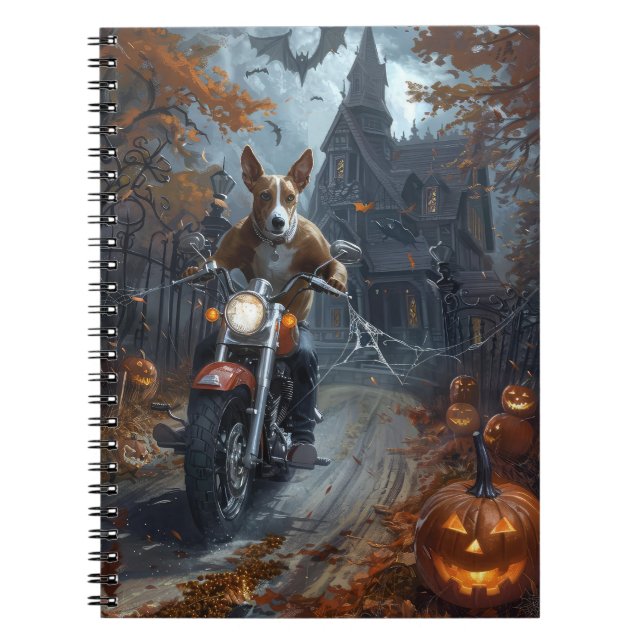 Carnet Basenji à moto Halloween effrayant (Devant)