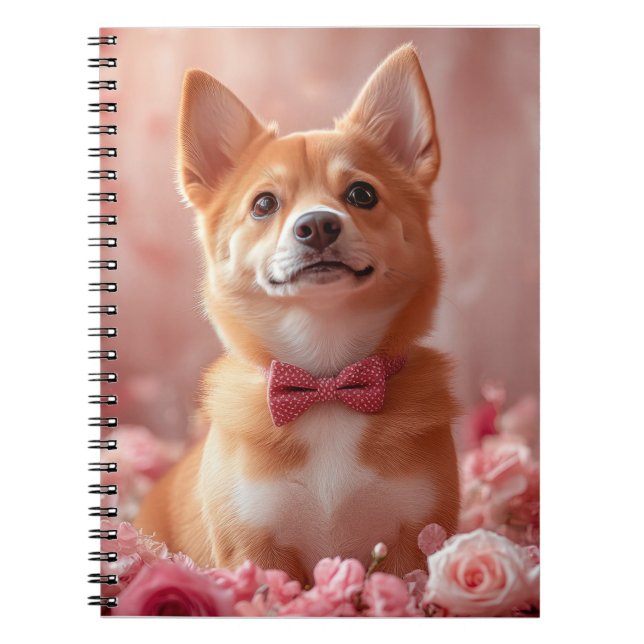 Carnet Basenji avec des roses - Saint-Valentin (Devant)