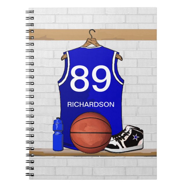 Carnet Basket-ball bleu et blanc personnalisé Jersey (Devant)