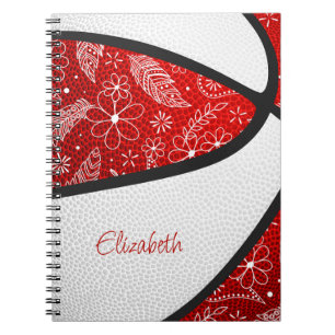 Carnet Basketball à plumes bohèmes paisley rouge blanc