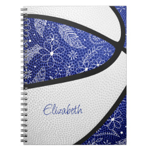 Carnet Basketball bohème plumes paisley bleu blanc