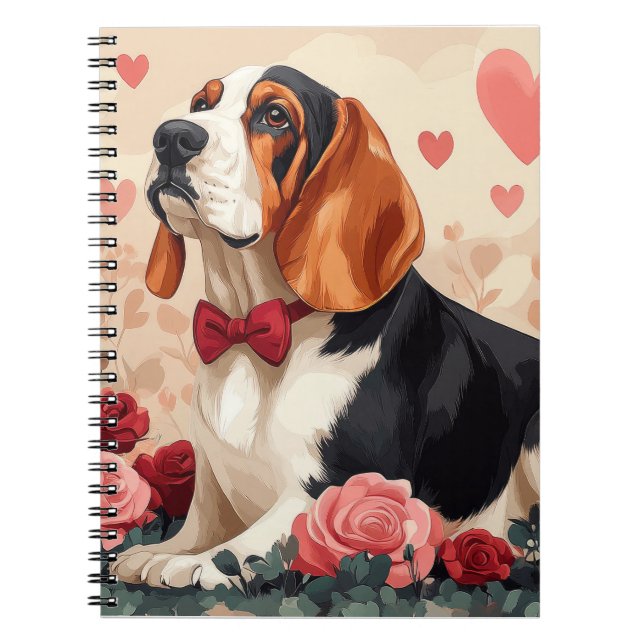 Carnet Basset Hound avec des Roses - Saint-Valentin  (Devant)