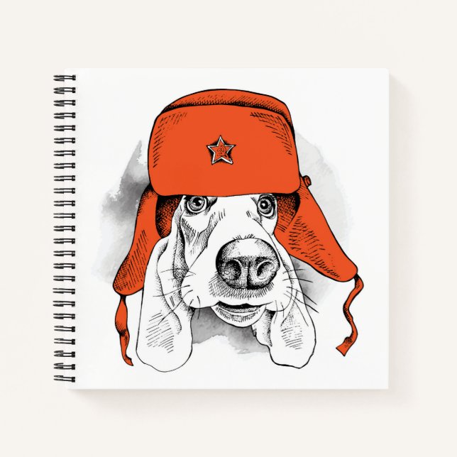 Carnet Basset Hound | Casquette rouge Ushanka (Devant)