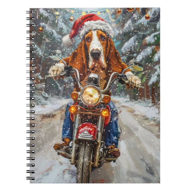 Carnet Basset Hound Chien à Moto Noël  (Devant)