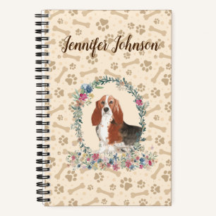 Carnet Basset Hound Chien Empreinte de patte & Floral Cut