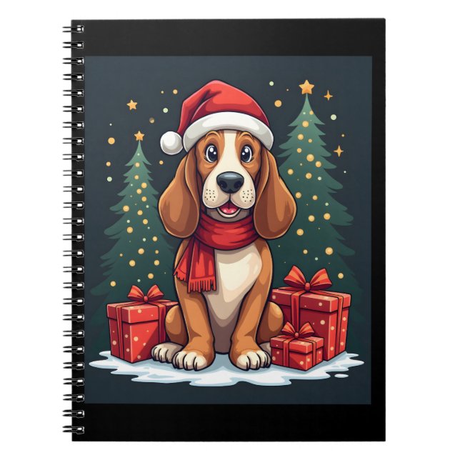 Carnet Basset Hound Chien Fêtes de Noël Père Noël Amoureu (Devant)