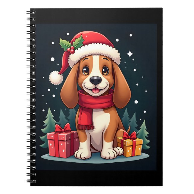 Carnet Basset Hound Chien vêtements de Noël Santa Hat Chi (Devant)