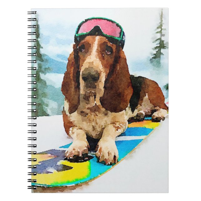 Carnet Basset hound en snowboard (Devant)