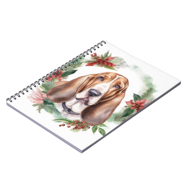 Carnet Basset Hound Festive Wreath de Noël Pup (Côté gauche)
