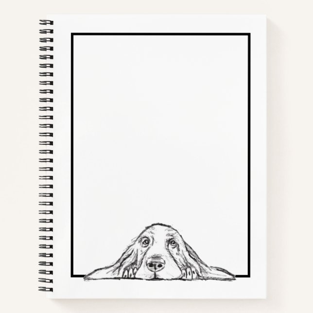 Carnet basset hound noir blanc yeux de chiot simple  (Devant)