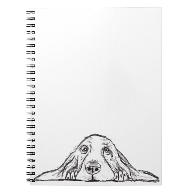 Carnet basset hound noir blanc yeux de chiot simple  (Devant)