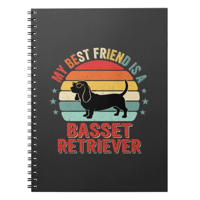 Carnet Basset Retriever Rétro Coucher de Soleil Chien (Devant)