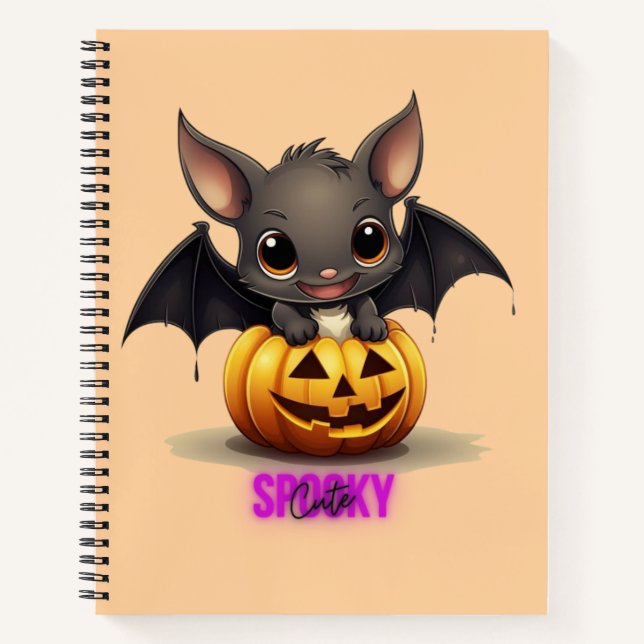 Carnet Bat adorable sur Citrouille mignonne Halloween Déc (Devant)