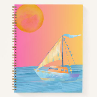 Carnet Bateau à voile coloré soleil lune océan