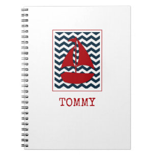 Carnet Bateau à voile nautique enfants NOM Rouge Blanc Bl