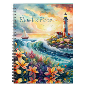 Carnet Bateau à voile phare Floral Beauté Aquarelle