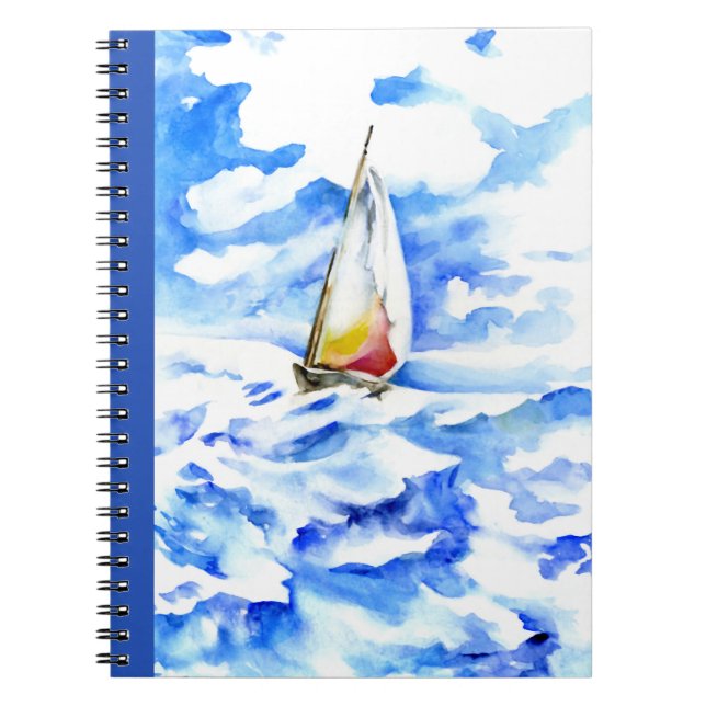 Carnet - Bateau à voile sur l'Aquarelle des vagues (Devant)