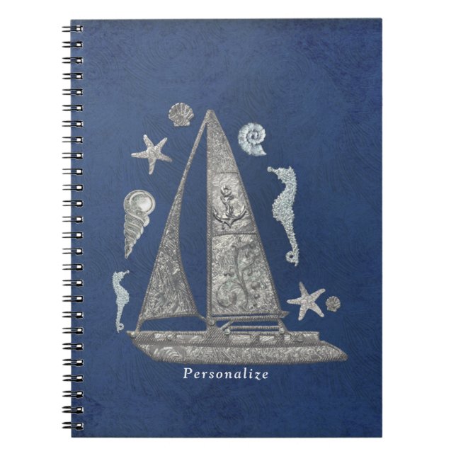 Carnet Bateau argenté nautique et objets de plage Élégant (Devant)