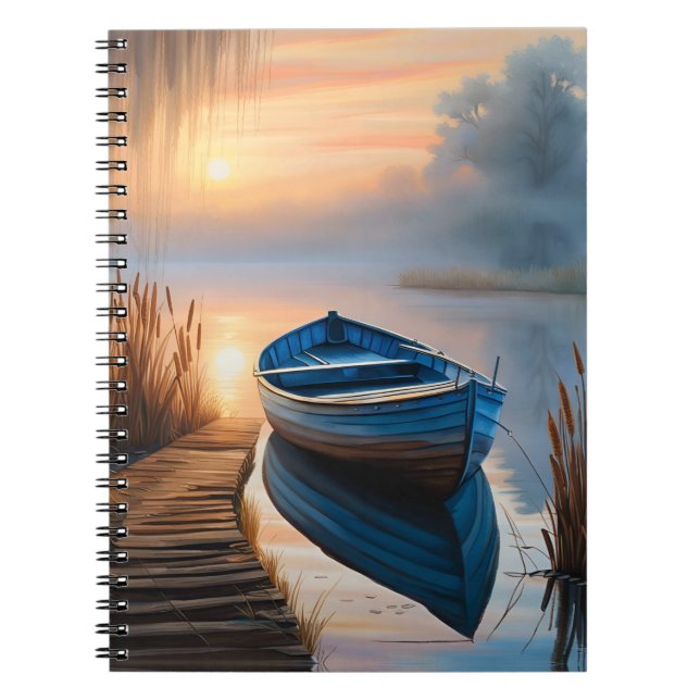 Carnet Bateau bleu rustique Reflet du ciel matinal (Devant)