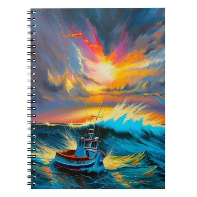 Carnet Bateau de l'océan tempétueux frappant des vagues c (Devant)