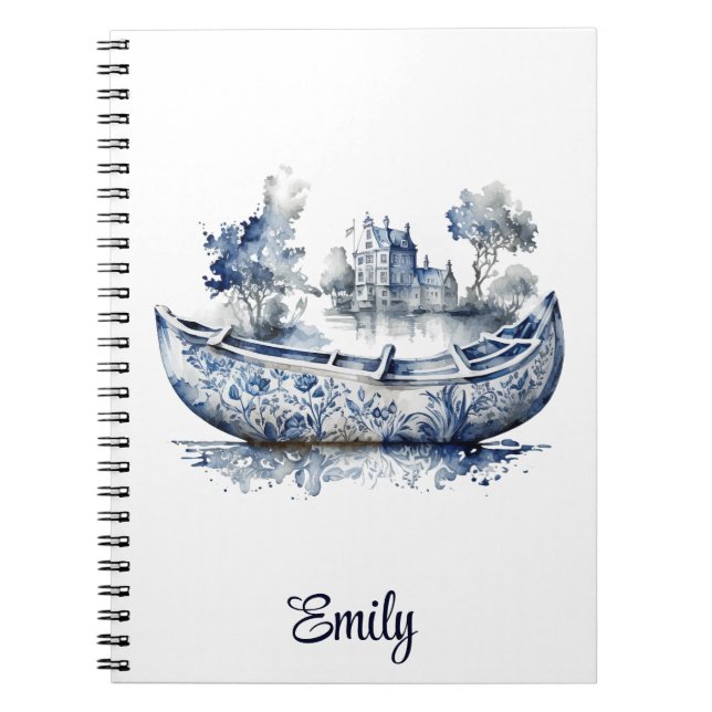 Carnet Bateau de style Delft bleu et blanc avec scène de  (Devant)