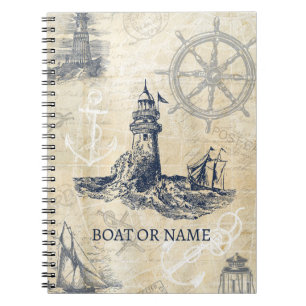 Carnet Bateau ou nom du phare nautique vintage