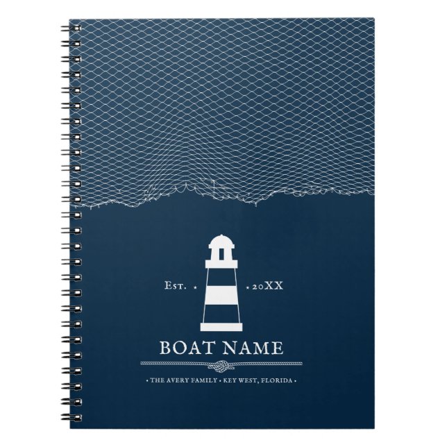 Carnet Bateau phare personnalisé Nautical Blue (Devant)