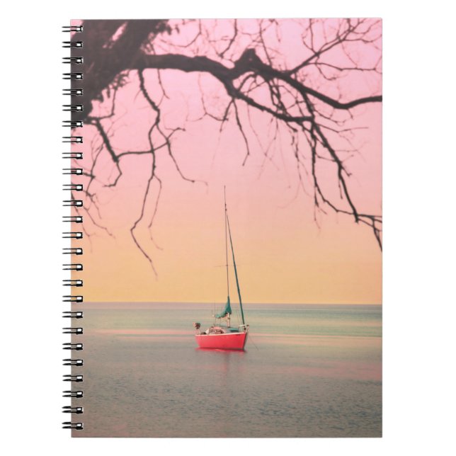 CARNET BATEAU ROUGE SUR LA PLAGE PENDANT LE COUCHER DE SO (Devant)