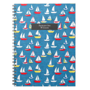 Carnet Bateaux à voile Motif Preppy Blue