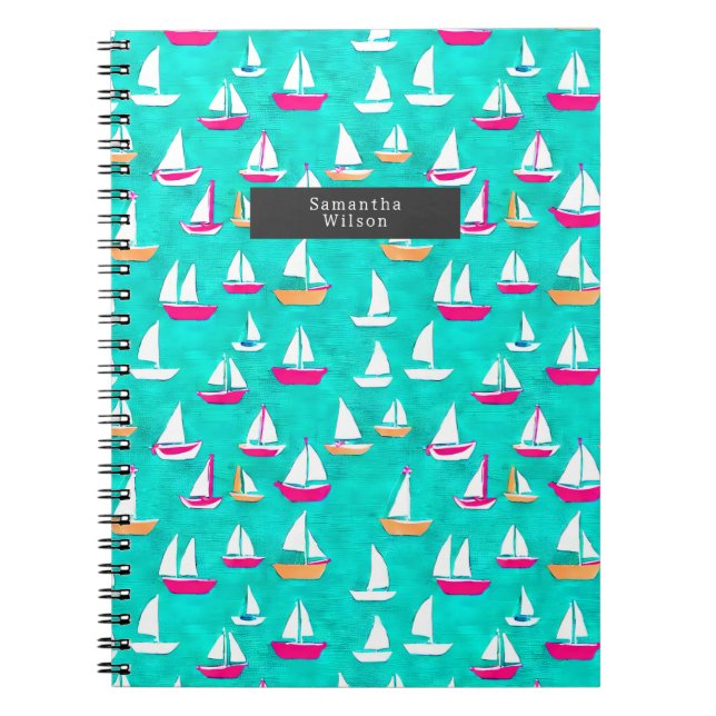 Carnet Bateaux à voile Motif Preppy Pink & Aqua (Devant)