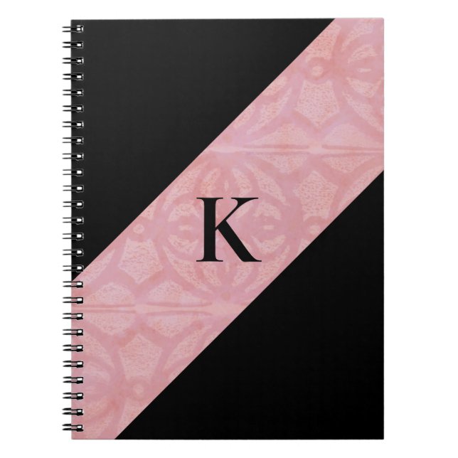 Carnet Batik rose cerise en fleur et monogramme noir (Devant)