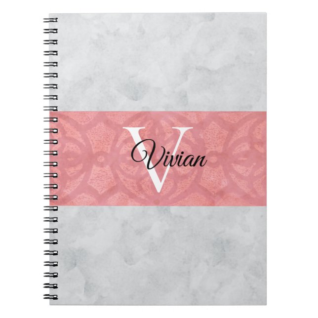 Carnet Batik Rose Ruddy Et Aquarelle Gris Monogramme (Devant)