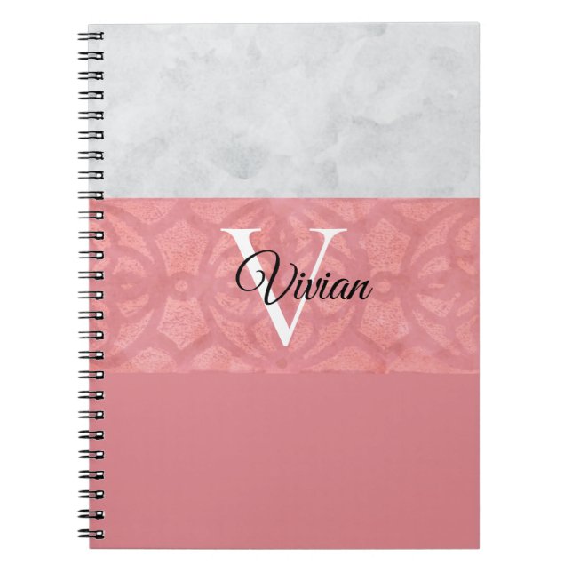 Carnet Batik Rose Ruddy Et Aquarelle Gris Monogramme (Devant)